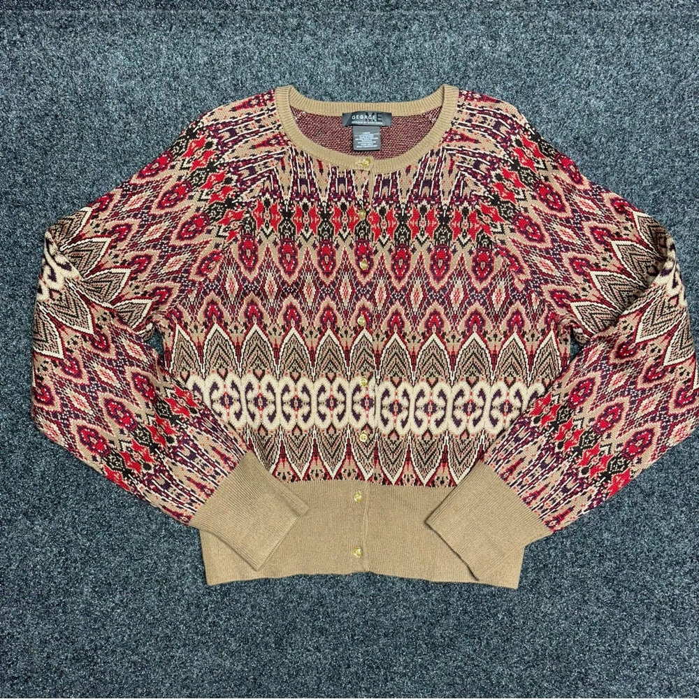 Angora Rabbit hair blend knit cardigan baroque tapestry boho maximalist